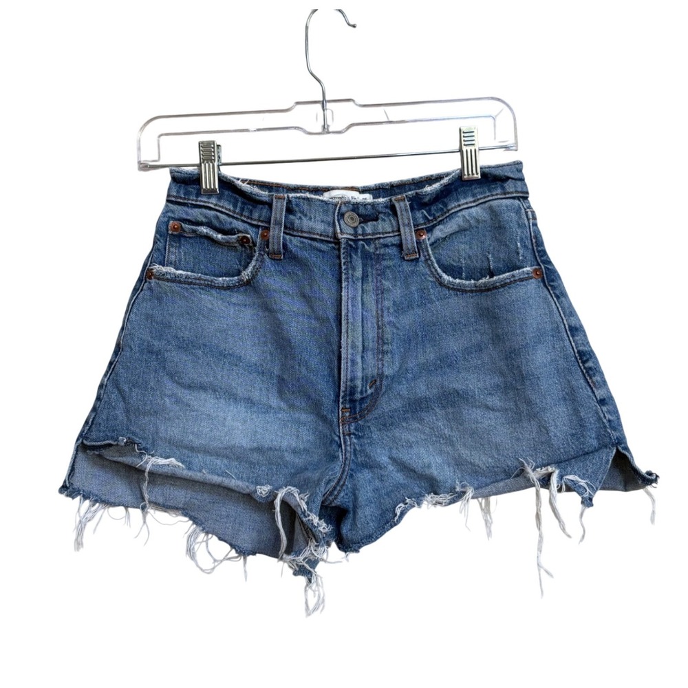 Abercrombie & Fitch The Cutoff Short High Rise Blue Denim Distressed Size 25 0